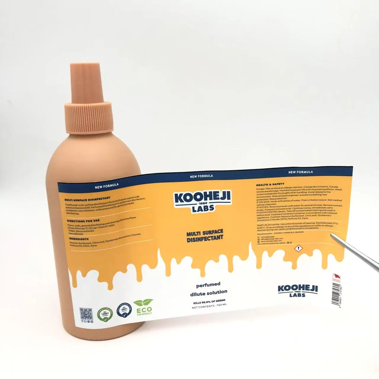 Desinfektionsflaske emballageetiketter